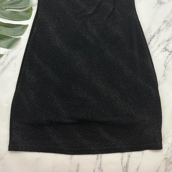 David Wayne Womens Vintage Y2k Slip Dress Size M Black Sparkle Mesh Draped Back
